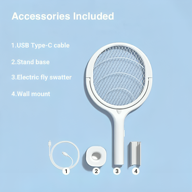 Electric Mosquito Swatter with Rechargeable Power and Tilting Head, Stand Base, Wall Mount Valideals Outlet