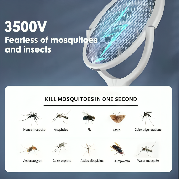 Electric Mosquito Swatter with Rechargeable Power and Tilting Head, Stand Base, Wall Mount Valideals Outlet