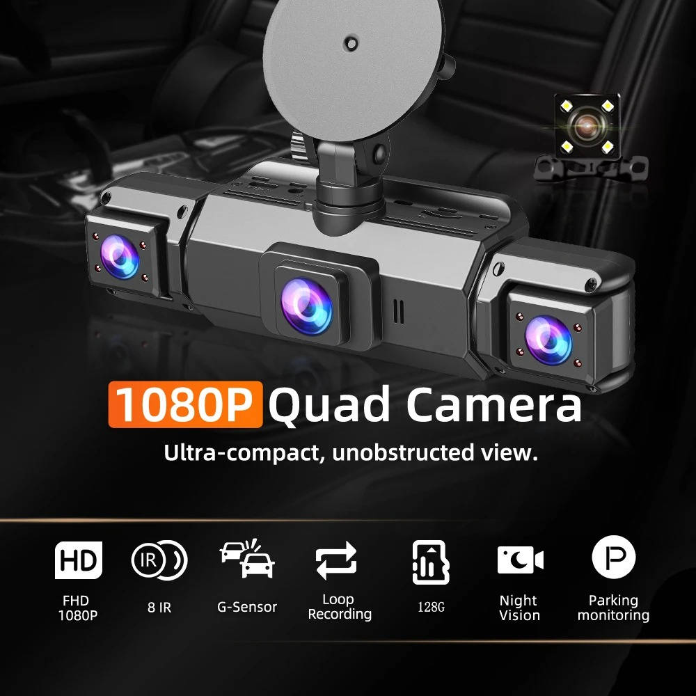 Car Dash Cam with Four Cameras and Night Vision, 1920P Front 3.0-Inch Display Valideals Outlet