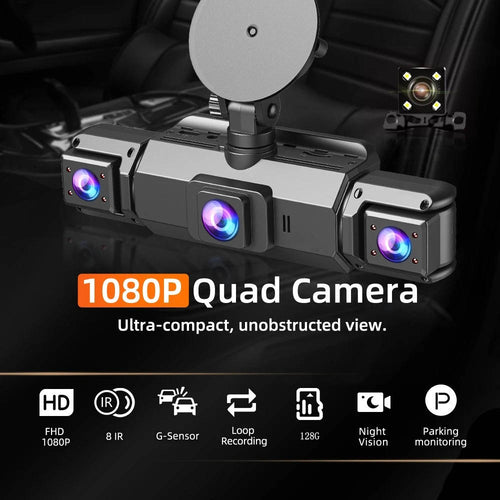 Car Dash Cam with Four Cameras and Night Vision, 1920P Front 3.0-Inch Display Valideals Outlet