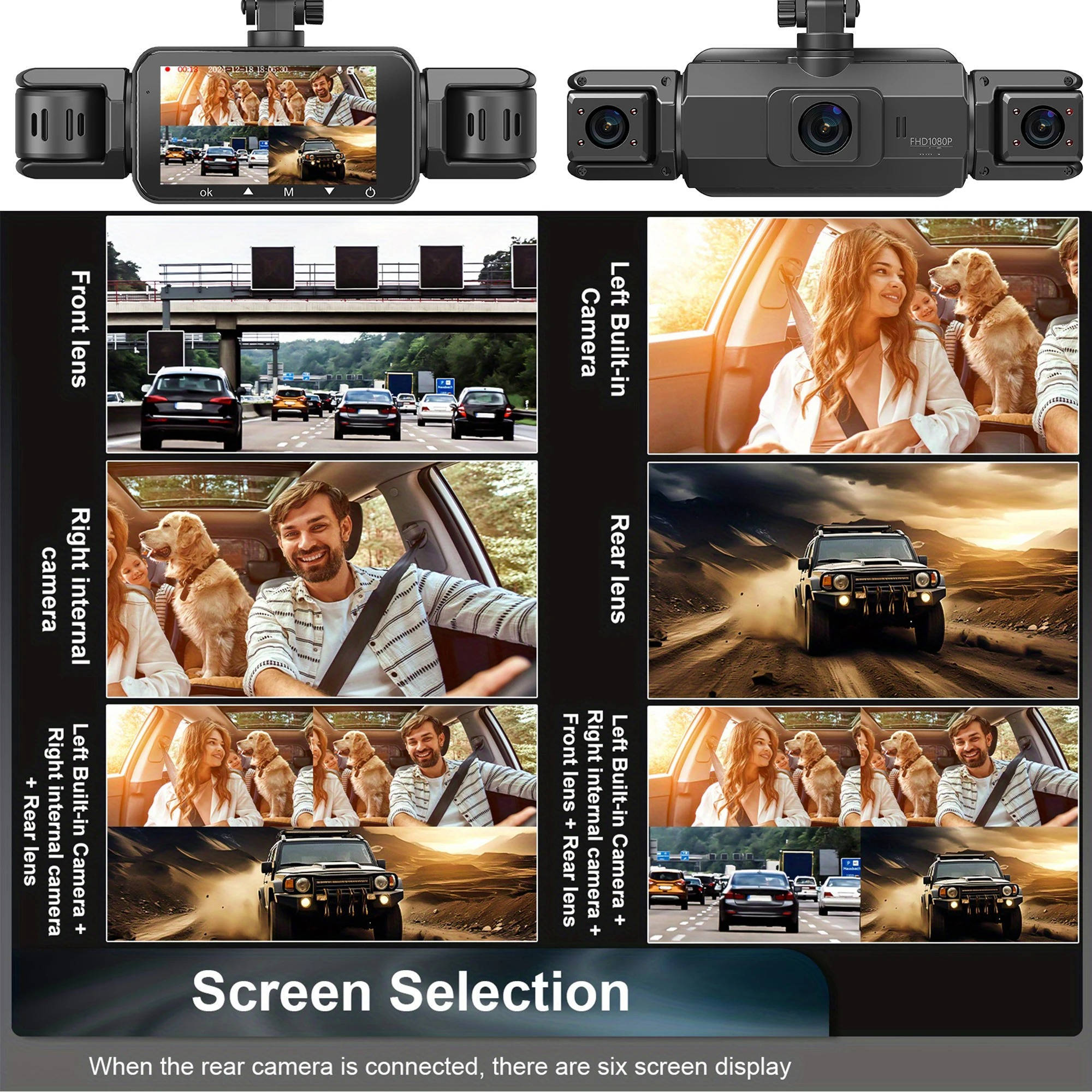 Car Dash Cam with Four Cameras and Night Vision, 1920P Front 3.0-Inch Display Valideals Outlet