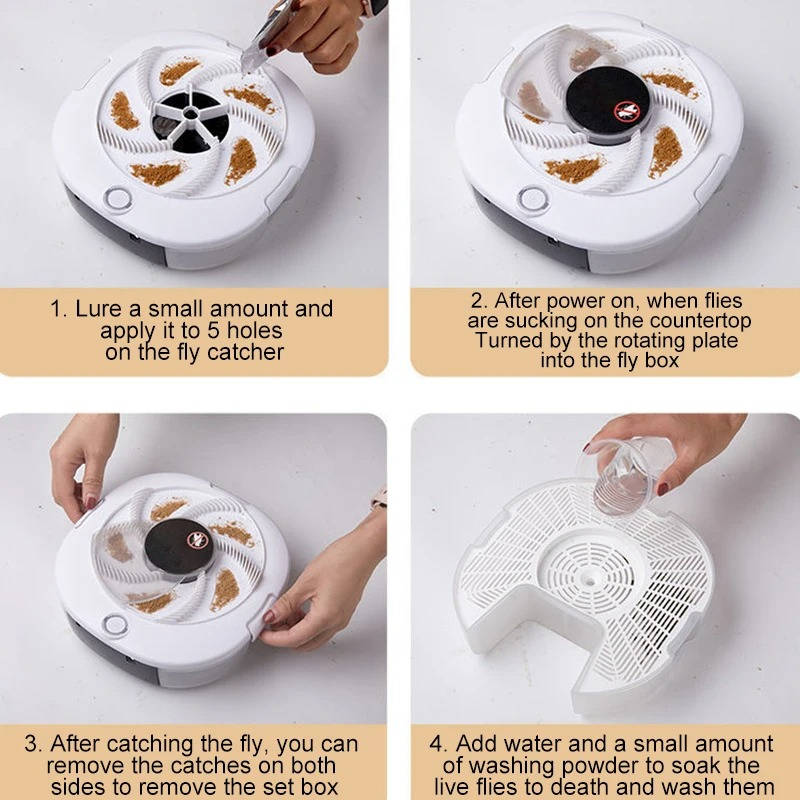 Automatic Fly Trap with Rotating Arm and Five Bait Stations, USB Rechargeable Valideals Outlet