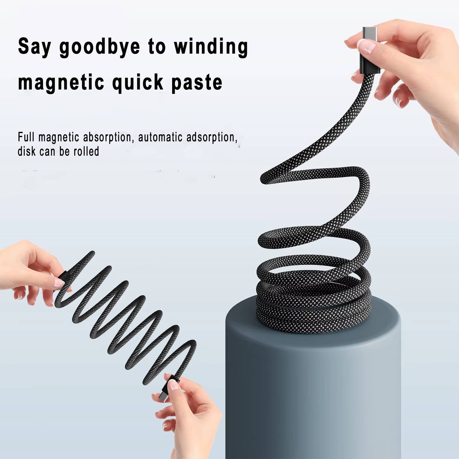 Self-Coiling Magnetic Charging Cable with Braided TPE and Interchangeable Tips Valideals Outlet