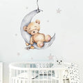 dorable Cartoon Teddy Bear Sleeping on Moon & Stars Wall Stickers: Perfect Baby Room Decor