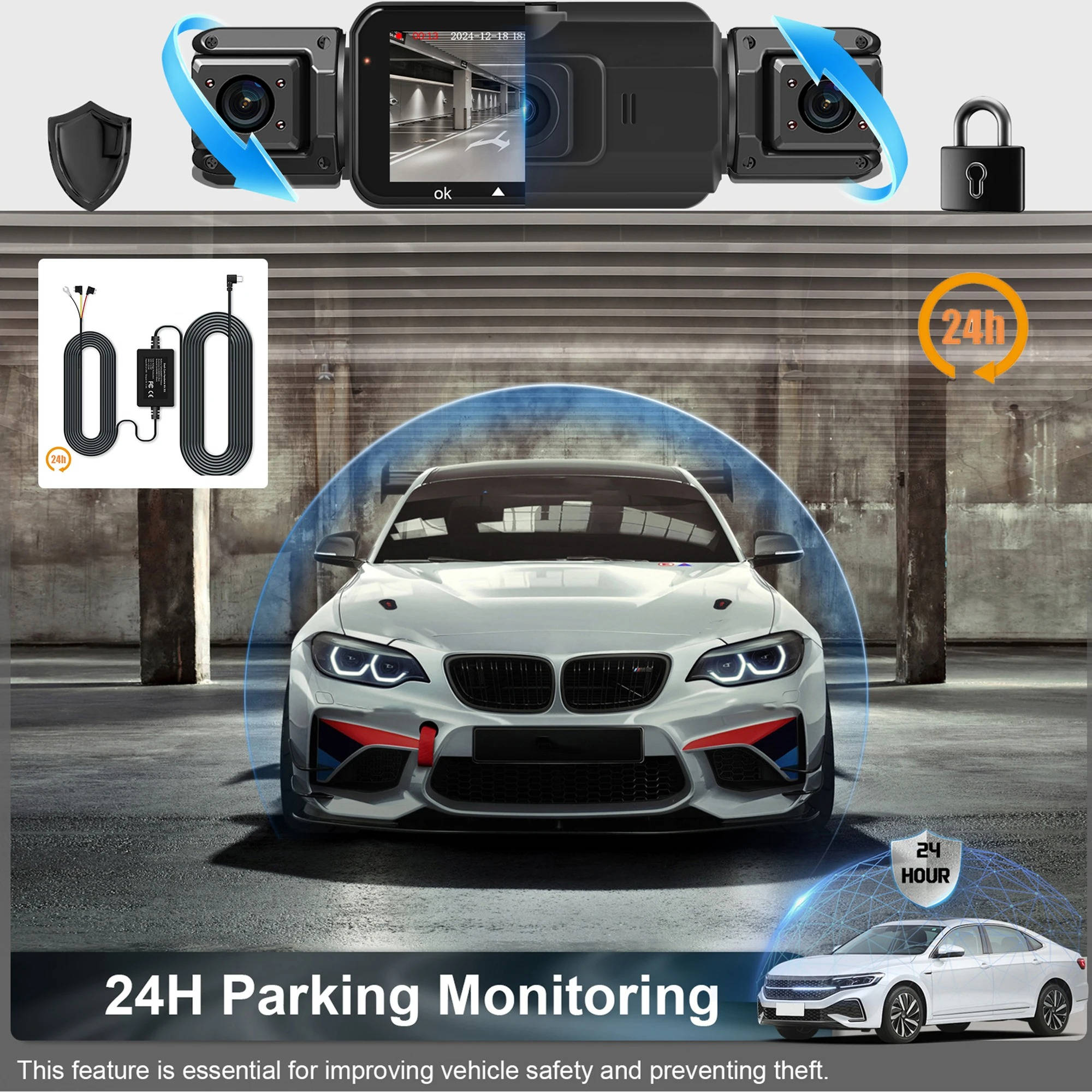Car Dash Cam with Four Cameras and Night Vision, 1920P Front 3.0-Inch Display Valideals Outlet