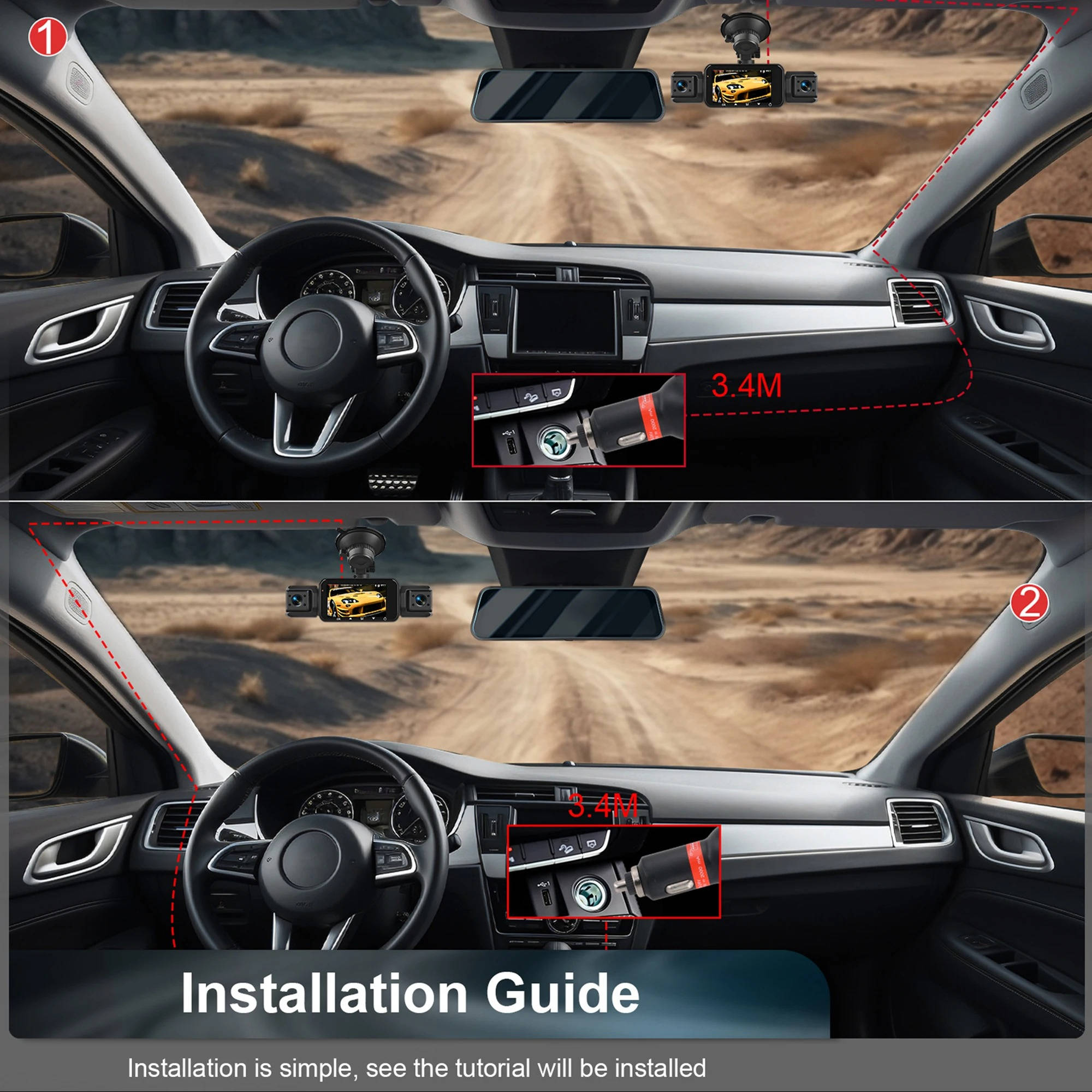 Car Dash Cam with Four Cameras and Night Vision, 1920P Front 3.0-Inch Display Valideals Outlet
