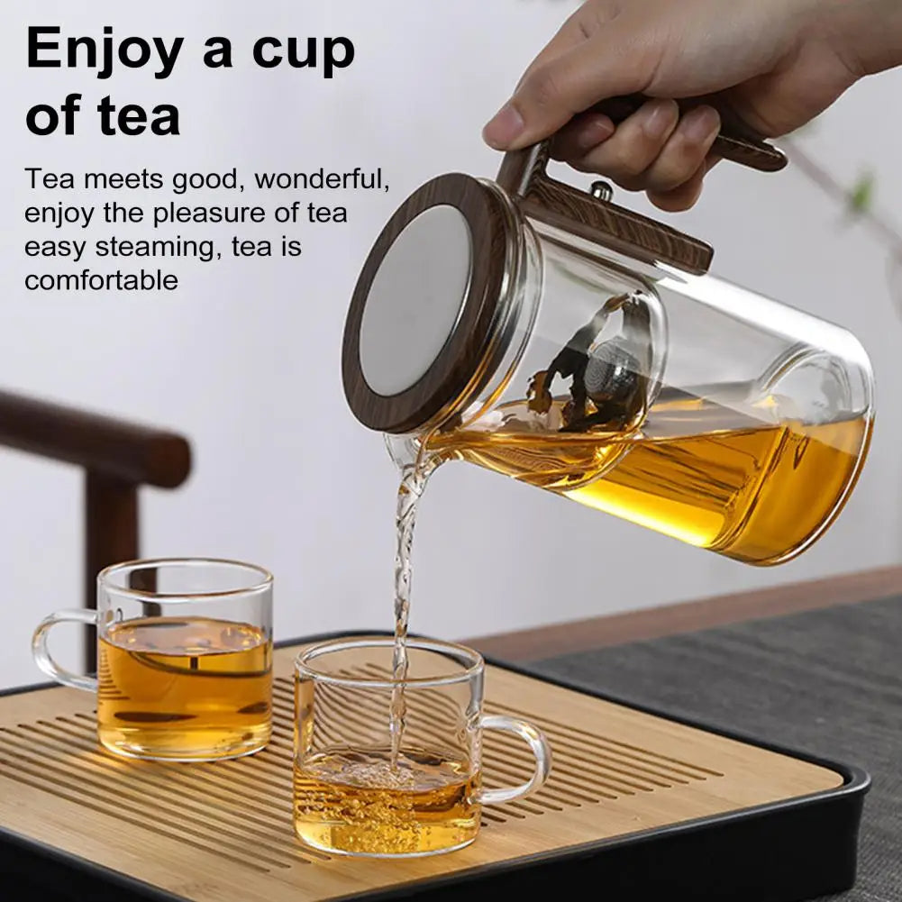 Glass Teapot with Water Separation Infuser and Wooden Handle, Borosilicate Heat-Resistant Glass Valideals Outlet