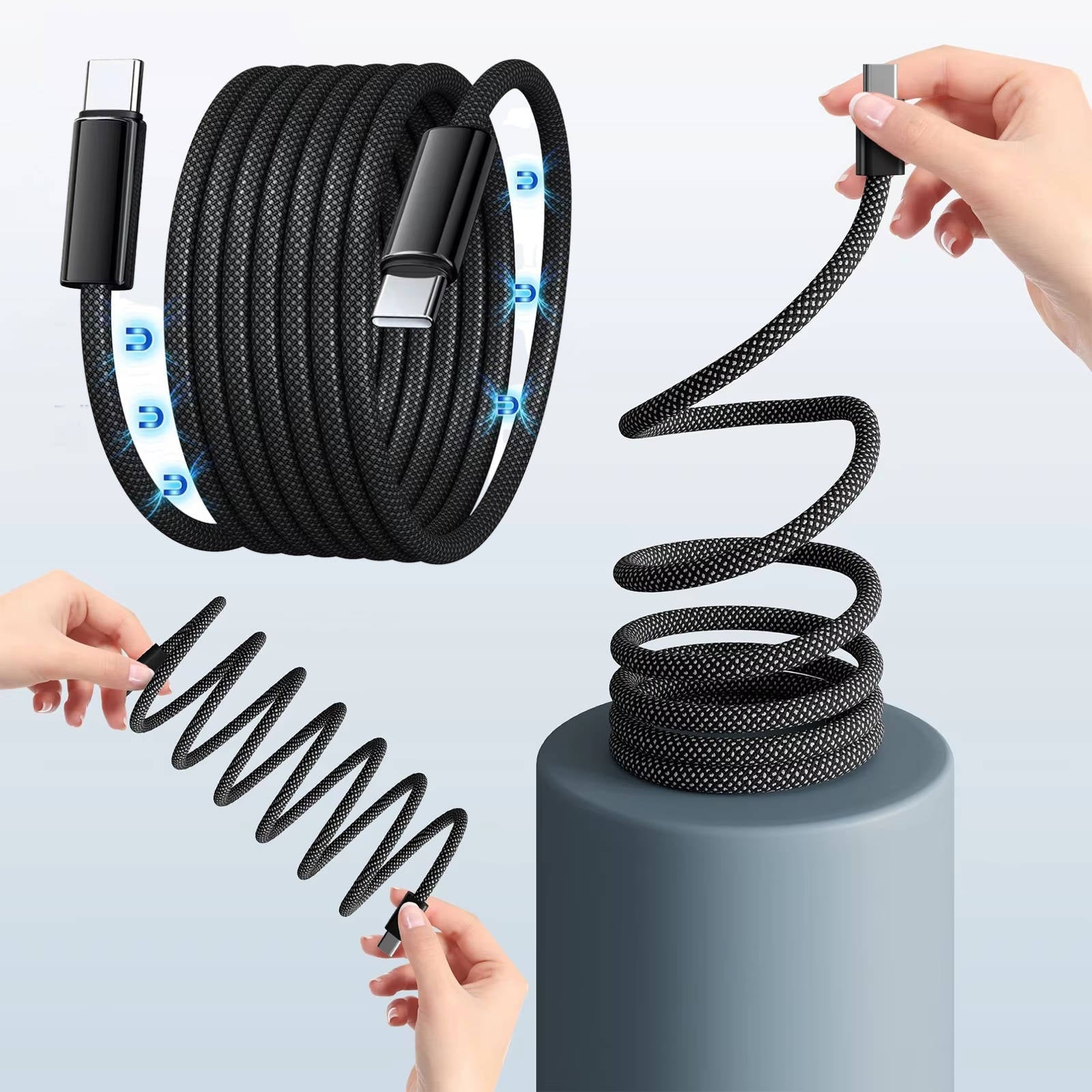Self-Coiling Magnetic Charging Cable with Braided TPE and Interchangeable Tips Valideals Outlet