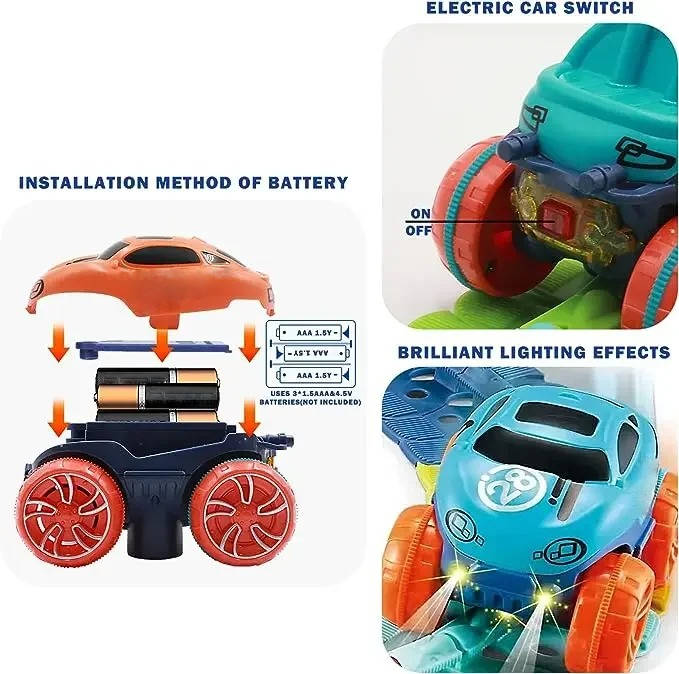 Kids Race Track with LED Glow and Anti-Tip Car, Snap-Together Flexible Circuit Valideals Outlet