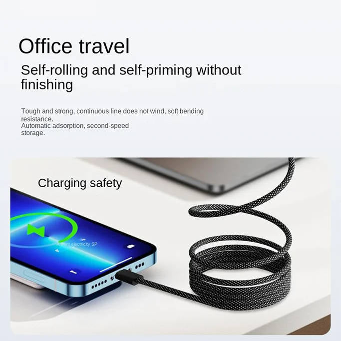 Self-Coiling Magnetic Charging Cable with Braided TPE and Interchangeable Tips Valideals Outlet