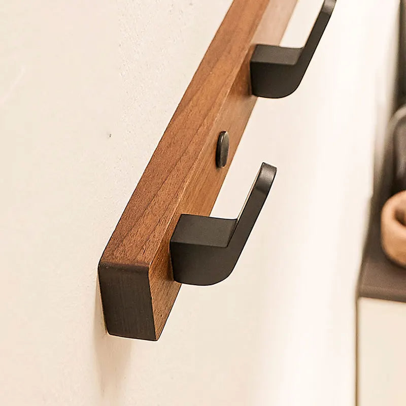Wall Mount Coat Rack with Swinging Metal Hooks and Solid Wood Rail, Black Finish Valideals Outlet