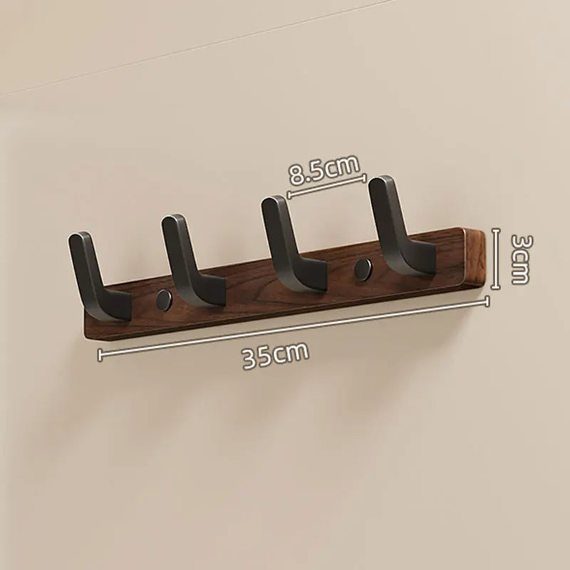 Wall Mount Coat Rack with Swinging Metal Hooks and Solid Wood Rail, Black Finish Valideals Outlet