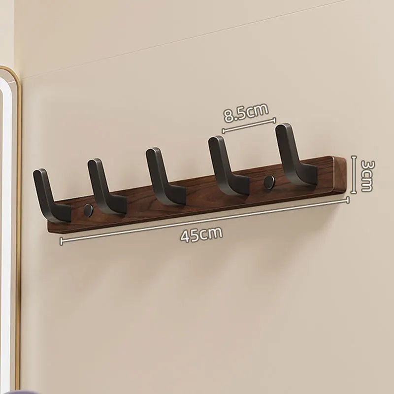 Wall Mount Coat Rack with Swinging Metal Hooks and Solid Wood Rail, Black Finish Valideals Outlet