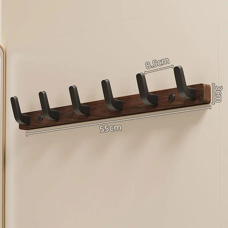 Wall Mount Coat Rack with Swinging Metal Hooks and Solid Wood Rail, Black Finish Valideals Outlet