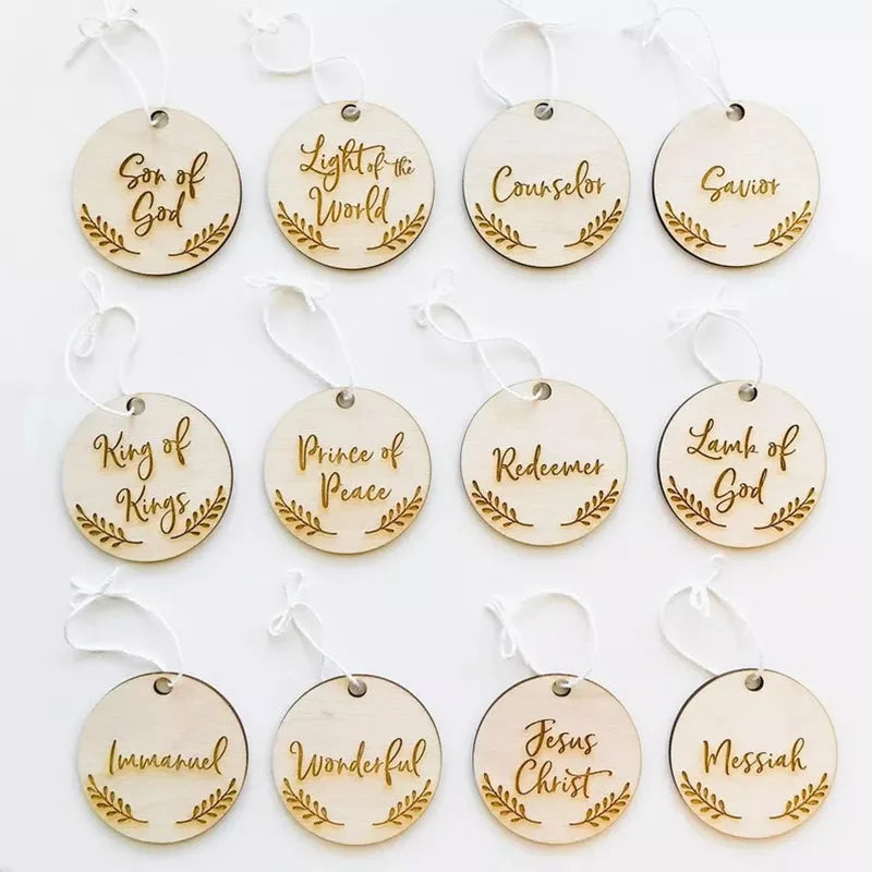Advent Ornaments with Engraved Wooden Discs and Numbered 24-Count Set, Storage Pouch Valideals Outlet