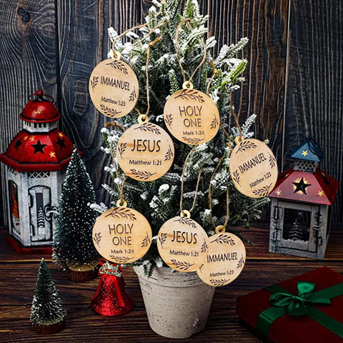 Advent Ornaments with Engraved Wooden Discs and Numbered 24-Count Set, Storage Pouch Valideals Outlet