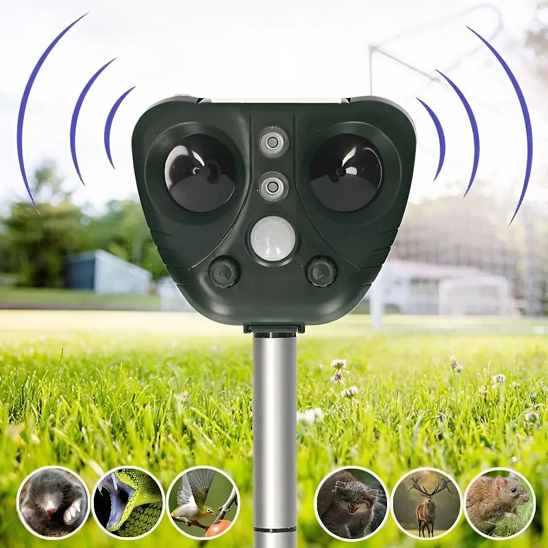 Solar Bird Repeller with Ultrasonic Pulses and Flashing LED Lights, 30 Ft Range Valideals Outlet