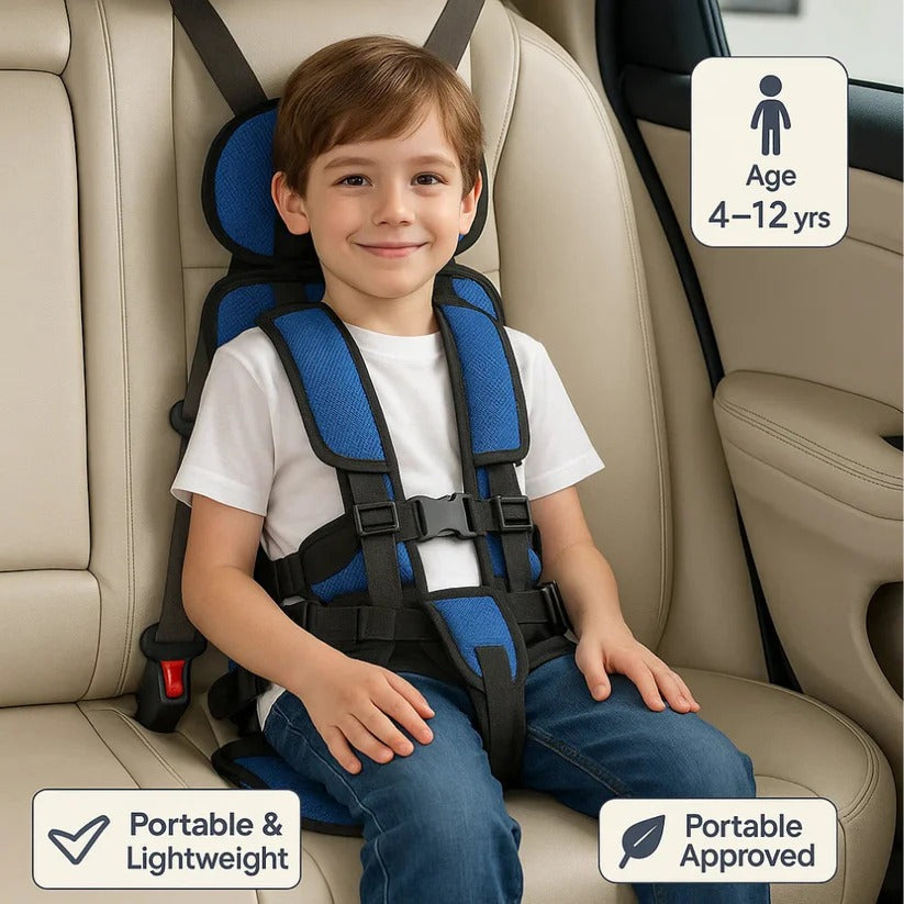 Portable Child Car Seat with Five-Point Harness and Head Support, Foldable Travel Pouch Valideals Outlet