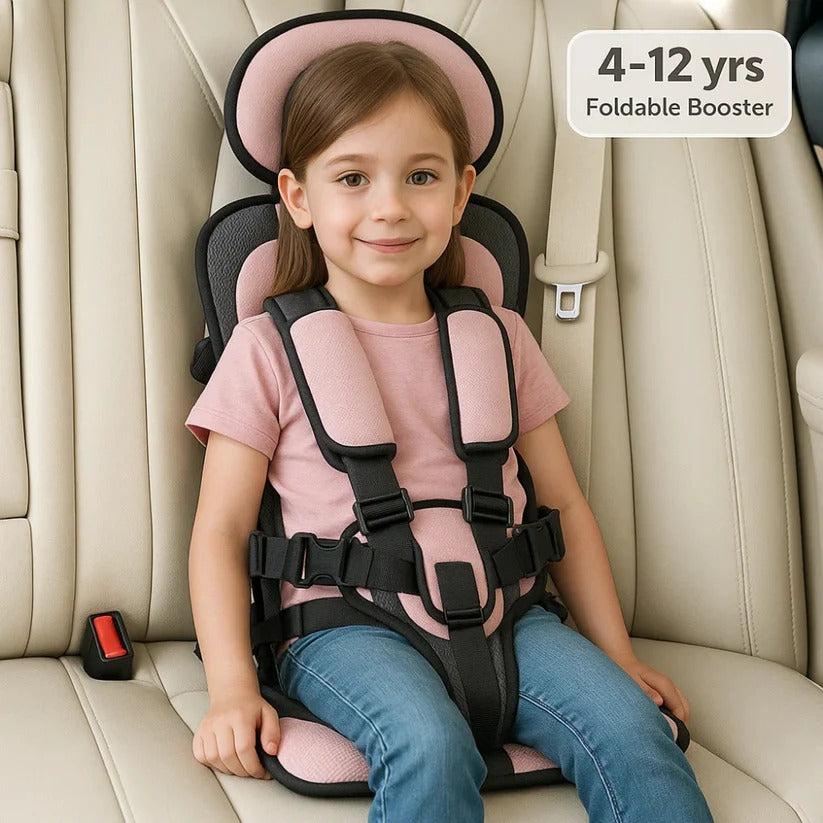 Portable Child Car Seat with Five-Point Harness and Head Support, Foldable Travel Pouch Valideals Outlet