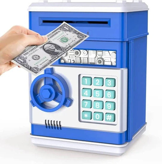 Electronic Piggy Bank with 4-Digit Lock and Key Backup, Motorized Bill Intake, for Kids Valideals Outlet