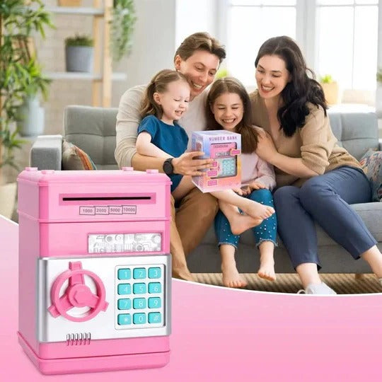 Electronic Piggy Bank with 4-Digit Lock and Key Backup, Motorized Bill Intake, for Kids Valideals Outlet