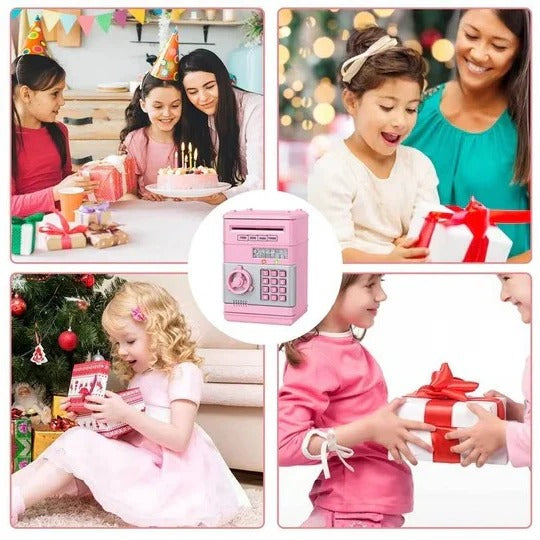 Electronic Piggy Bank with 4-Digit Lock and Key Backup, Motorized Bill Intake, for Kids Valideals Outlet