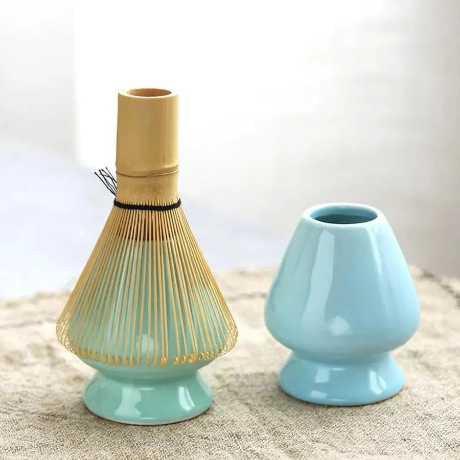Matcha Tea Set with Handmade Bamboo Whisk and Spoon, Glazed Ceramic Bowl Valideals Outlet