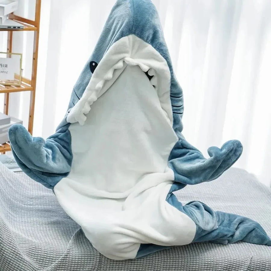 Shark Hoodie Blanket with Soft Flannel Polyester and Hooded Foot Pouch, One Size Valideals Outlet
