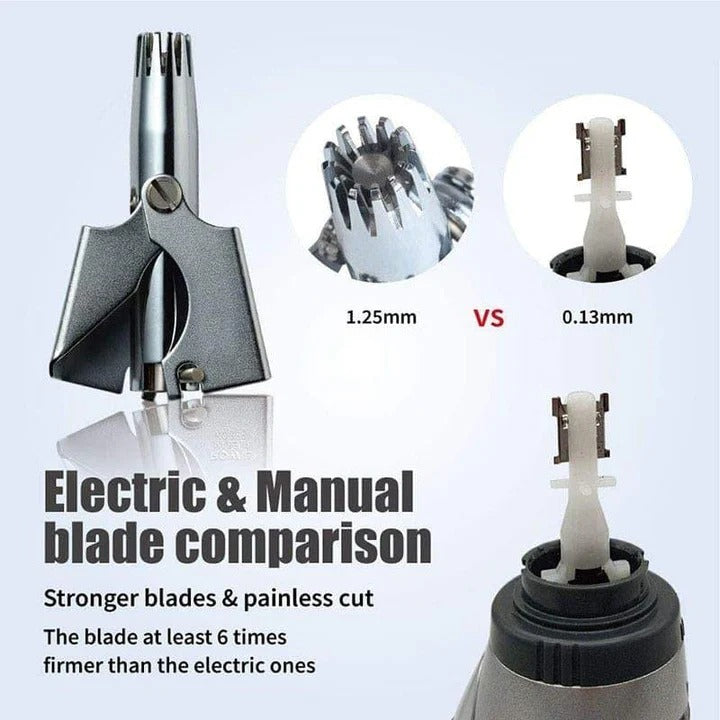 Nose Hair Trimmer with Stainless Steel Body and Rounded Safety Blades, Manual Twist Valideals Outlet