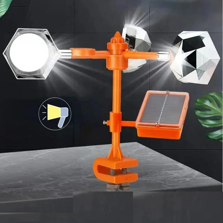 Solar Bird Deterrent with Rotating Mirrors and Motion-Activated Sounds, Adjustable Pole Valideals Outlet