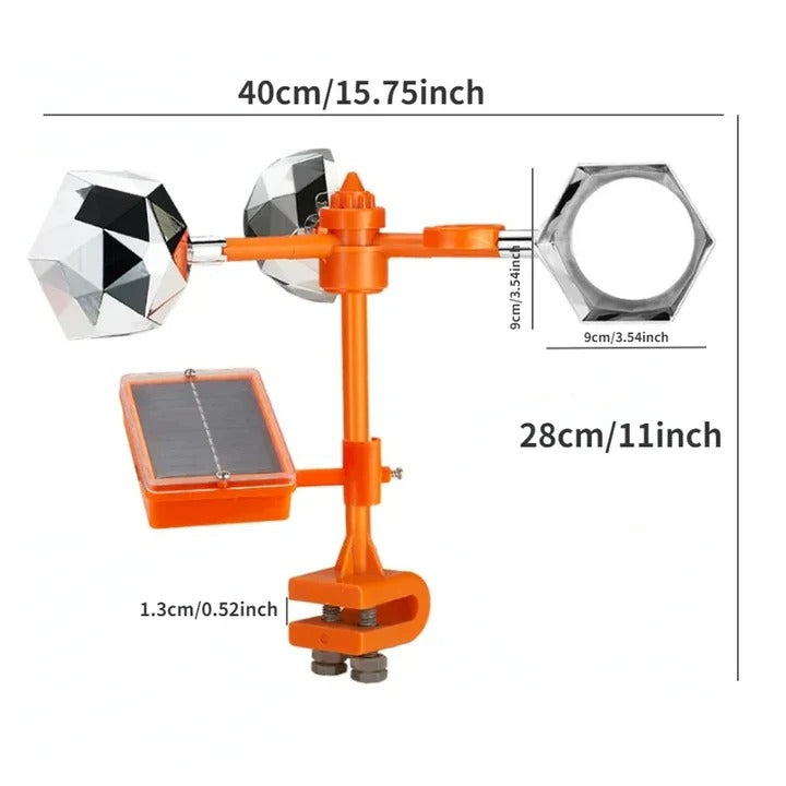 Solar Bird Deterrent with Rotating Mirrors and Motion-Activated Sounds, Adjustable Pole Valideals Outlet