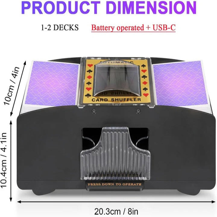 Automatic Card Shuffler with Two-Deck Capacity and Front Output Tray, Battery Powered Valideals Outlet
