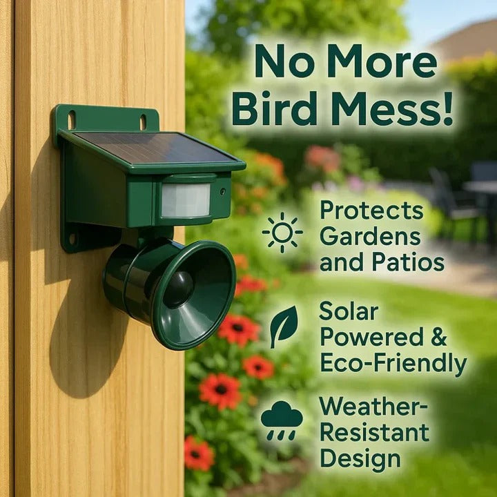 Motion Sensor Bird Deterrent with Adjustable Range and Variable Volume, Weather Resistant Valideals Outlet