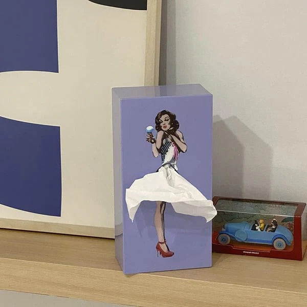 Tissue Box Cover with Spinning Skirt and Weighted Base, Fits Standard Boxes Valideals Outlet
