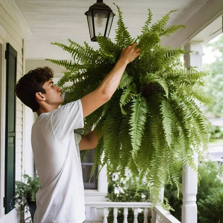 Artificial Boston Fern with 18 Full Fronds and Washable UV-Stable Material, Indoor/Outdoor Valideals Outlet