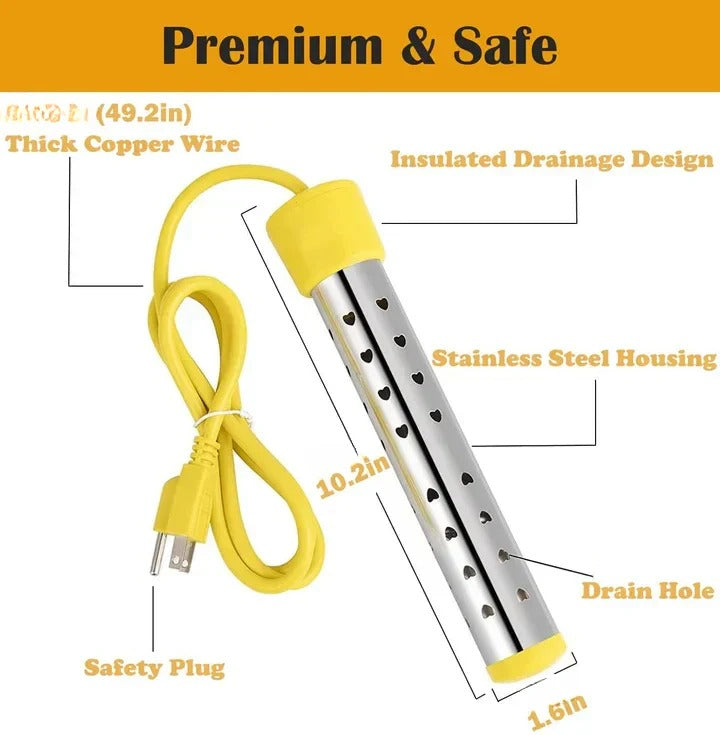 Immersion Water Heater with Guarded Coil and Insulated Handle, 220V 1000W or 2000W Valideals Outlet