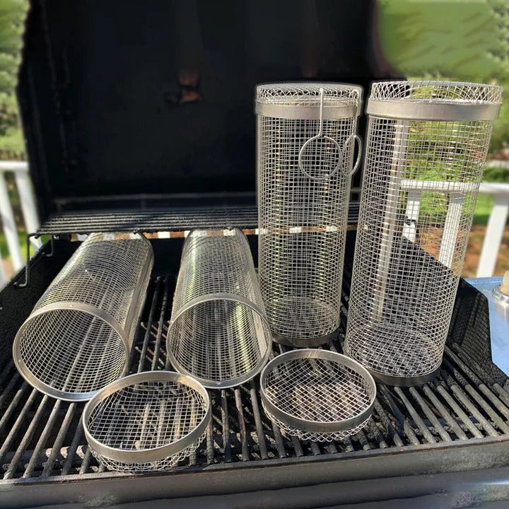 Rotisserie Grill Basket with Tight Mesh and Locking Latch, Stainless Steel Valideals Outlet