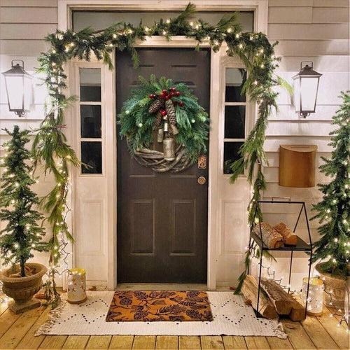 Christmas Wreath with Rustic Vine Base and Golden Jingle Bells, 17 Inch Bohemian Door Decor Valideals Outlet
