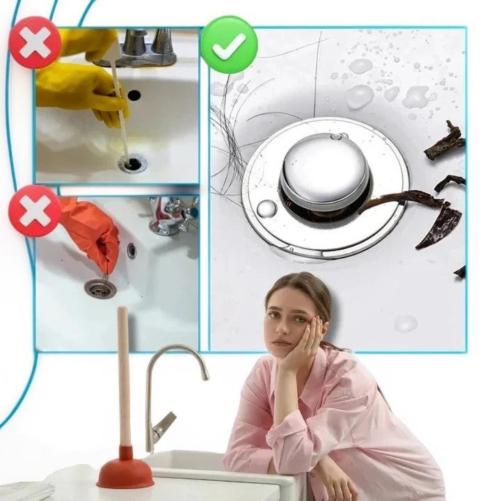 Pop Up Sink Stopper with Dual Silicone Seal and Built-In Strainer Valideals Outlet