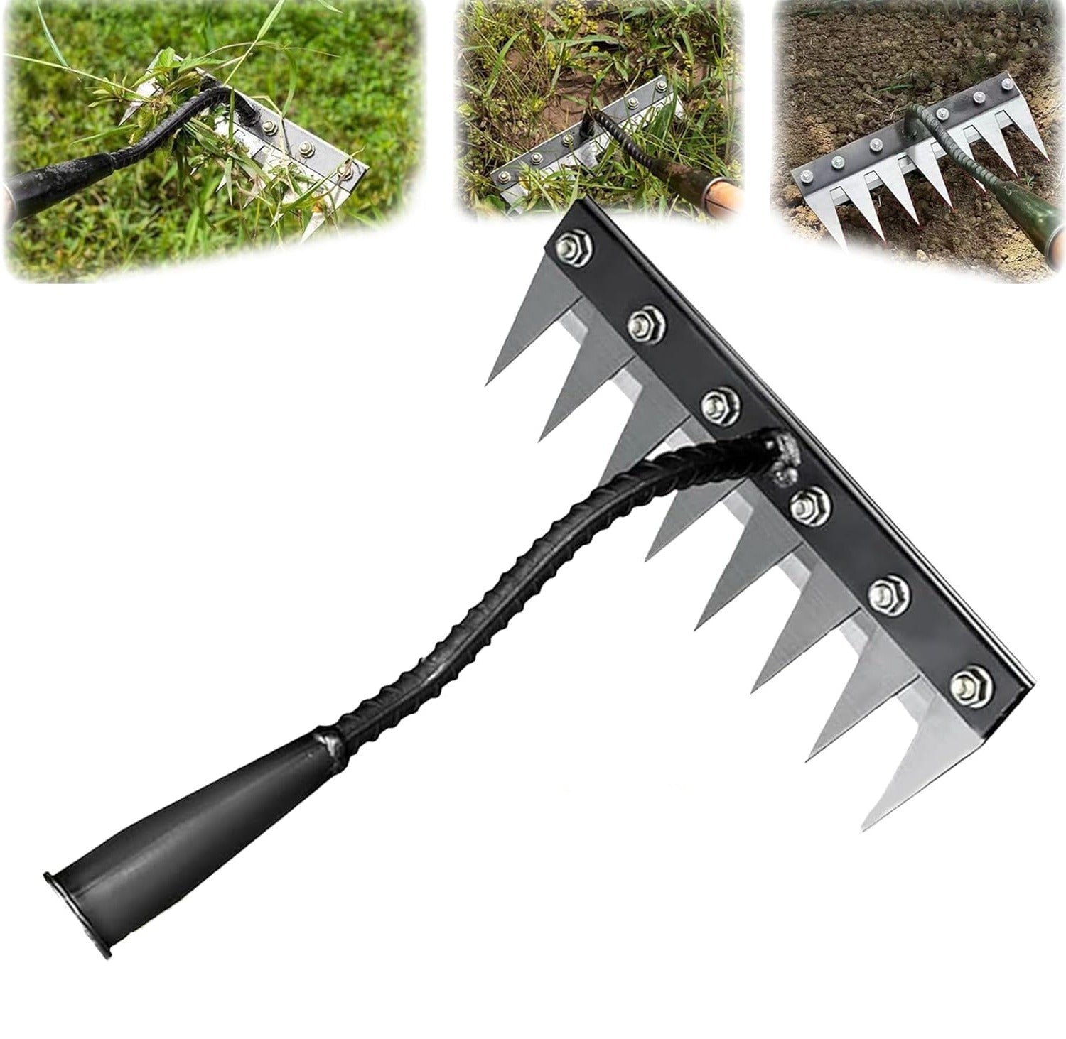 Garden Weeding Rake with Carbon Steel Tines and Comfort Grip, Fits Standard Handle Valideals Outlet