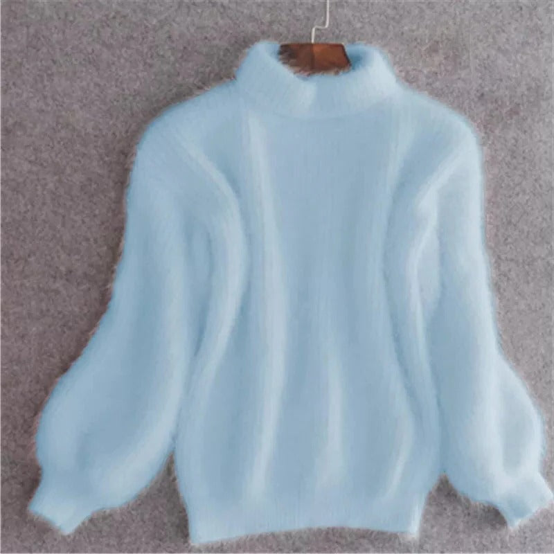 Loose Knit Sweater with Ribbed Hem and Drop Shoulder, Lightweight Angora Blend for Women Valideals Outlet