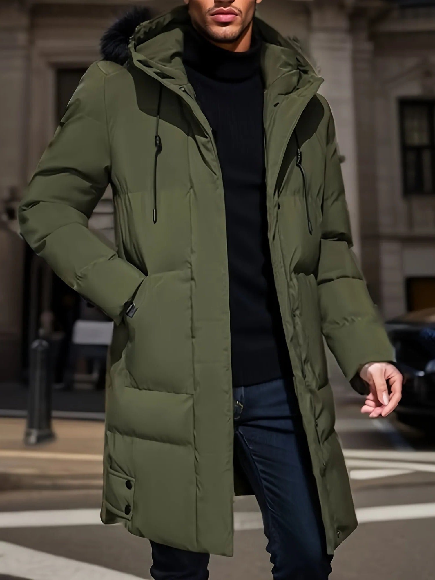 Men's Waterproof Winter Jacket with Quilted Insulation and Adjustable Hood, Long Cut Valideals Outlet