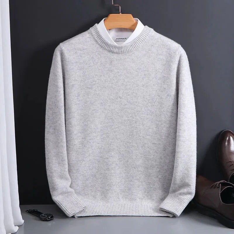 Men's Crew Neck Sweater with Cashmere-Like Softness and Ribbed Hem, Lightweight Warmth Valideals Outlet