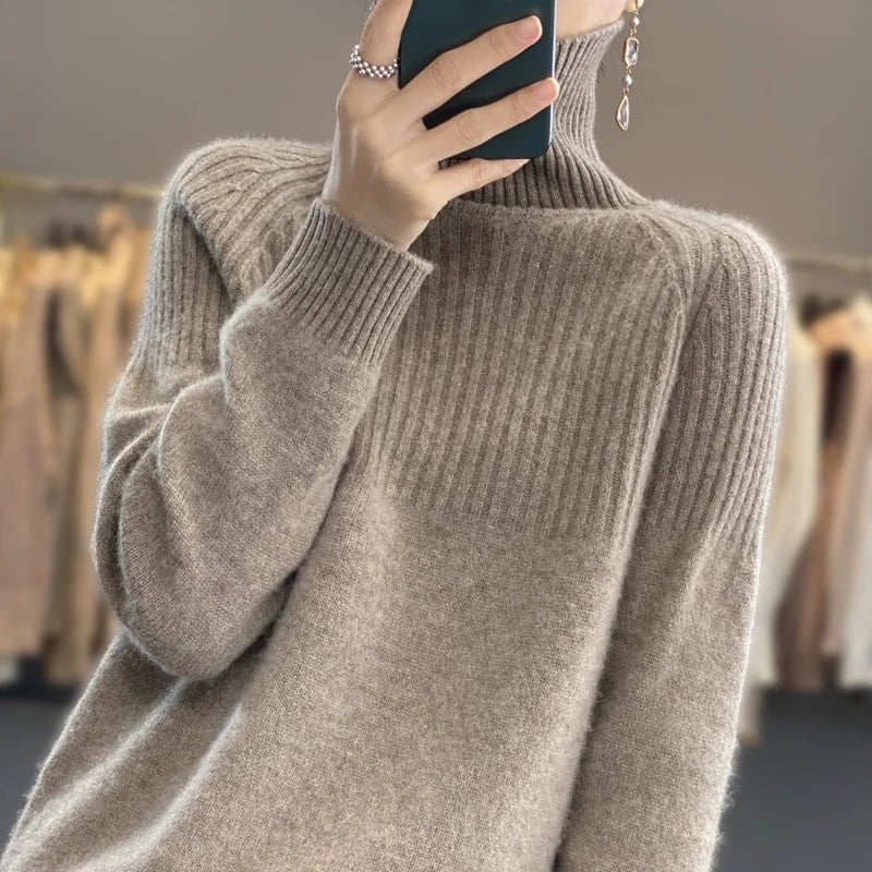 Cashmere Turtleneck Sweater with Lightweight Warmth and Ribbed Cuffs, Relaxed Fit Valideals Outlet