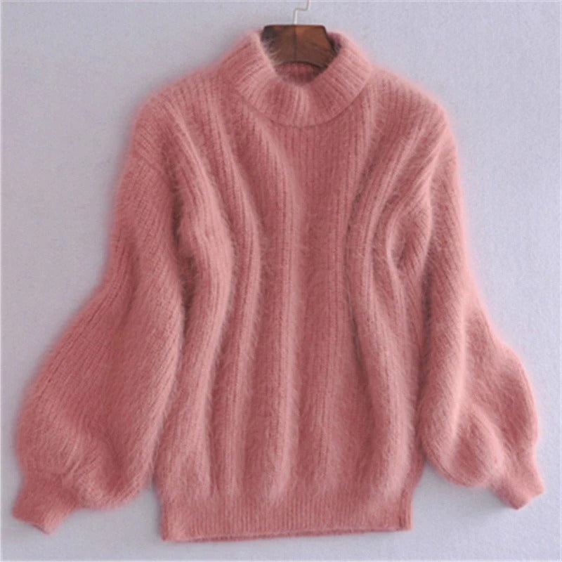 Loose Knit Sweater with Ribbed Hem and Drop Shoulder, Lightweight Angora Blend for Women Valideals Outlet