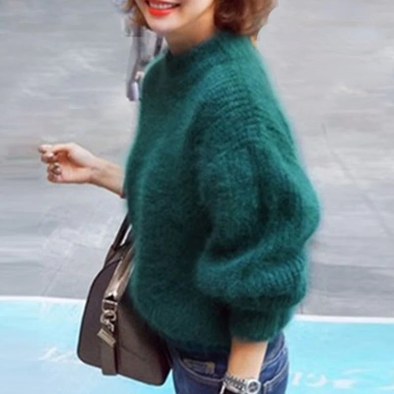 Loose Knit Sweater with Ribbed Hem and Drop Shoulder, Lightweight Angora Blend for Women Valideals Outlet