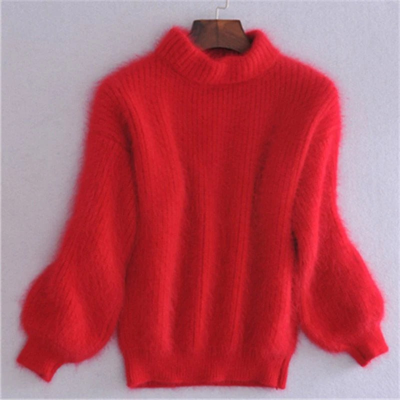 Loose Knit Sweater with Ribbed Hem and Drop Shoulder, Lightweight Angora Blend for Women Valideals Outlet