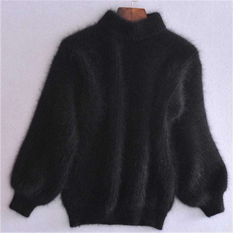 Loose Knit Sweater with Ribbed Hem and Drop Shoulder, Lightweight Angora Blend for Women Valideals Outlet