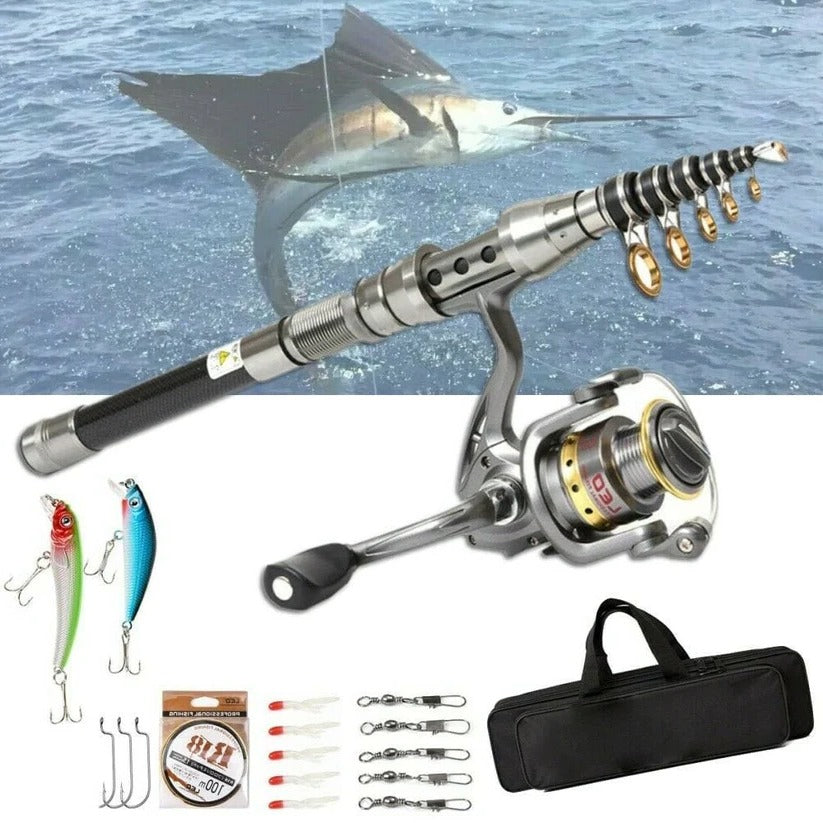 Telescopic Fishing Rod Kit with Carbon Fiber Pole and Spinning Reel, Nylon Carry Bag Valideals Outlet