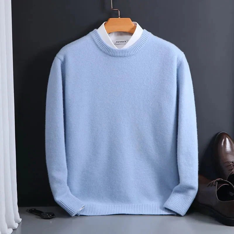 Men's Crew Neck Sweater with Cashmere-Like Softness and Ribbed Hem, Lightweight Warmth Valideals Outlet